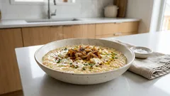 Τραχανάς με φέτα: κρεμώδης σε 15′, με τηγανισμένο κρεμμύδι στο τελείωμα