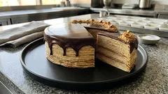 Χριστουγεννιάτικη τούρτα με κρέπες, πραλίνα και σοκολατένιο γλάσο — εντυπωσιακή και εύκολη