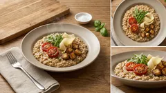 Κρεμώδες ριζότο με καπνιστή μελιτζάνα και ψητά ντοματίνια – βήμα βήμα