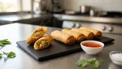 Τραγανά spring rolls με λαχανικά και noodles – με σπιτική sweet chilli sauce