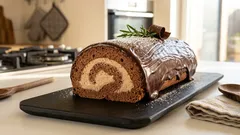 Σοκολατένιος κορμός με κρέμα κάστανου: αφράτο ρολό και γυαλιστερή γκανάζ