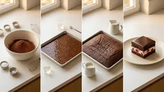 Πάστα ταψιού με σοκολατένιο παντεσπάνι, αέρινη κρέμα και γυαλιστερό γλάσο