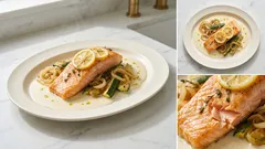 Σολομός στη λαδόκολλα με λεμόνι και σάλτσα λευκού κρασιού — ζουμερός σε 25′