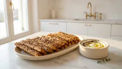 Πολύσπορα κριτσίνια χωρίς ζύμωμα με ντιπ στραγγιστού γιαουρτιού & ζάαταρ