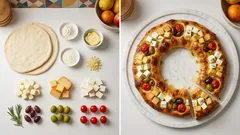 Γιορτινό στεφάνι τυριών με φύλλο πίτσας — εύκολο πλατό για το ρεβεγιόν