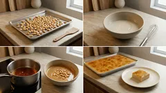 Χαλβάς Φαρσάλων στο ταψί: καραμελωμένος με νισεστέ και τραγανά αμύγδαλα