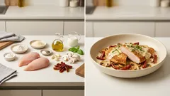 Κοτόπουλο με λιαστές ντομάτες και μανιτάρια — κρεμώδες one-pan, πάντα ζουμερό