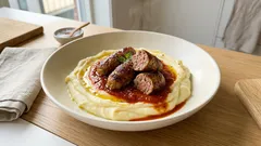 Σουτζουκάκια μικρασιάτικα με βελούδινο πουρέ – σάλτσα ντομάτας που δένει σωστά