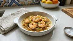 Γαρίδες σαγανάκι με φινόκιο, λεμόνι και ούζο—έτοιμες στο τηγάνι σε 15’