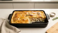 Κοτόπιτα με σπιτικό ζωμό — κρεμώδης γέμιση και τραγανή ζύμη με δεντρολίβανο