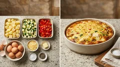 Ομελέτα φούρνου με πατάτες και τυριά: αφράτη, έτοιμη σε 25 λεπτά